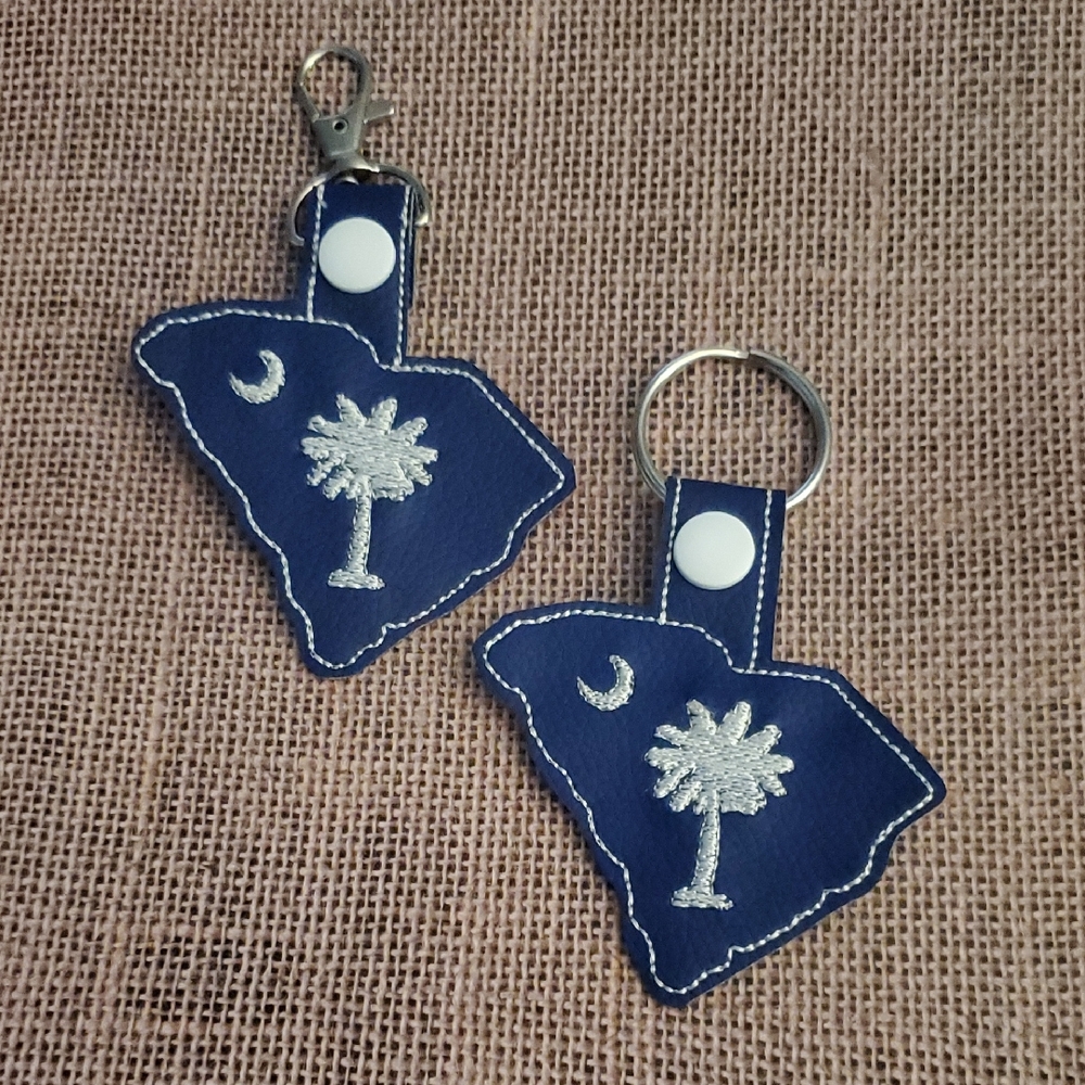 NEW South Carolina Blue Palmetto Moon State Key Chain Snap Tab Handmade